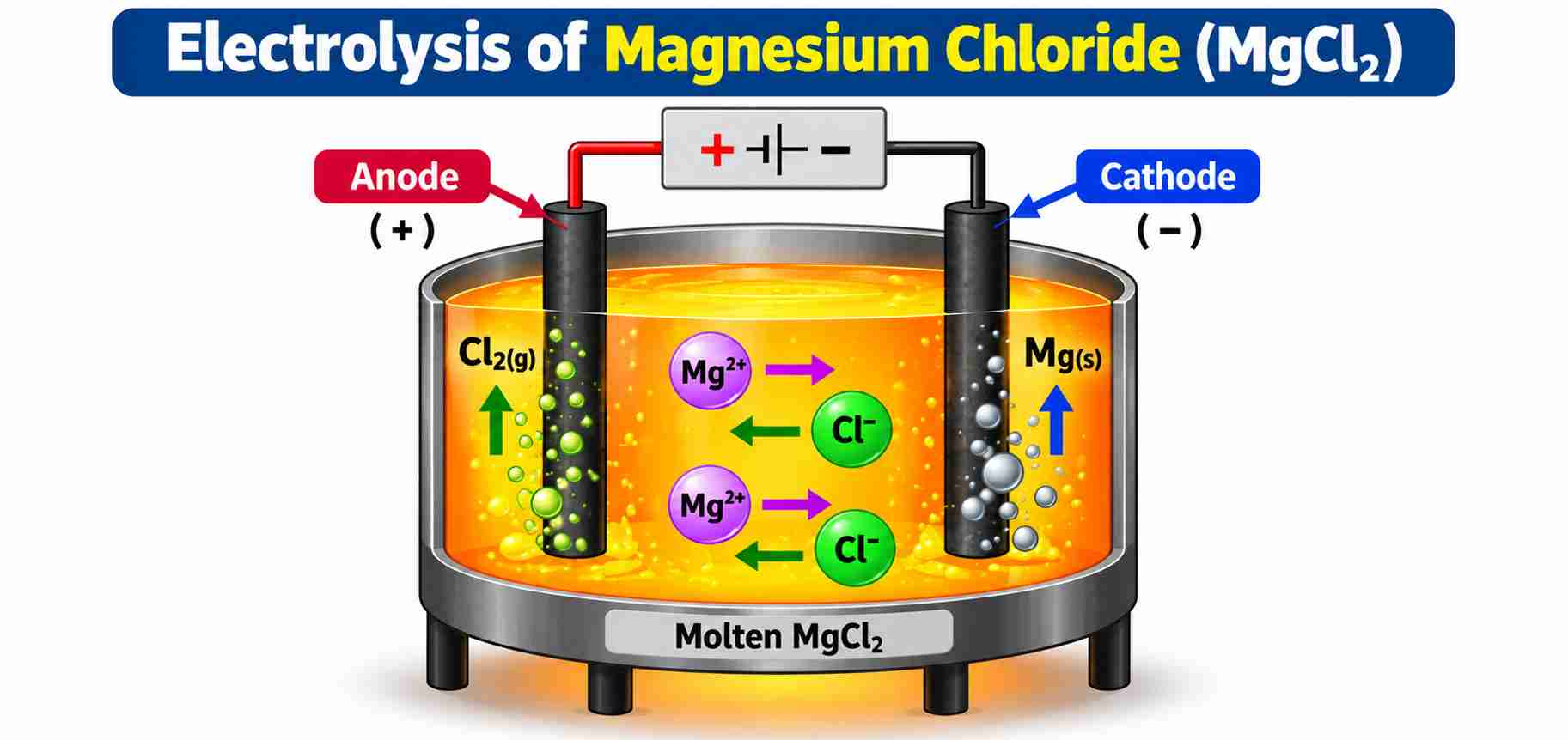Electrolysis of Magnesium Chloride (MgCl2)